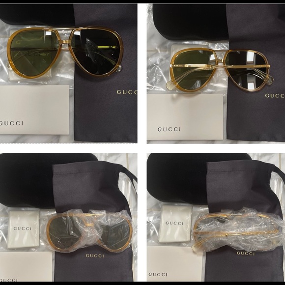 GUCCI UNISEX AVIATOR PILOT SHAPED SUNGLASSES WITH GREEN LENSES 2023 TOP COLOR - Picture 10 of 16